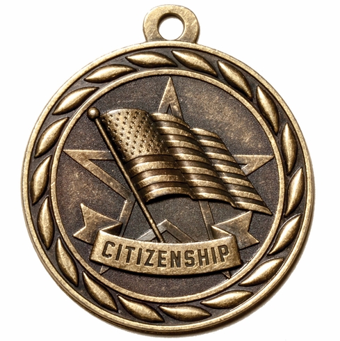 Metal 2-Inch in Diameter Round Citizenship Medal with Cutomizable Back in Brass