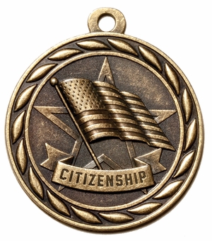Metal 2-Inch in Diameter Round Citizenship Medal with Cutomizable Back in Brass
