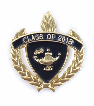 1-Inch in Height Gold Wreathed Lamp of Learning 'Class of 2018' Pin