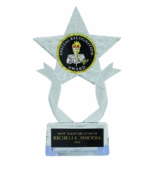 CLEAR ACRYLIC STAR TROPHY, 7-1/2 INCH, 2 INCH INSERT