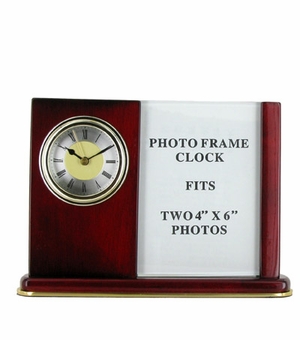 CLOCK/PHOTO FRAME MAHOGANY DESK SET