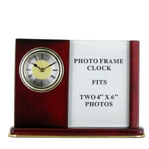 CLOCK/PHOTO FRAME MAHOGANY DESK SET