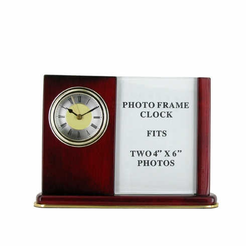 CLOCK/PHOTO FRAME MAHOGANY DESK SET