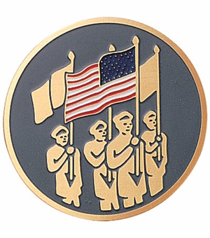 2-Inch in Diameter Round Etched-Enameled Metal Mens Color Guard Medallion Insert in Gold with Peel-and-Stick Back