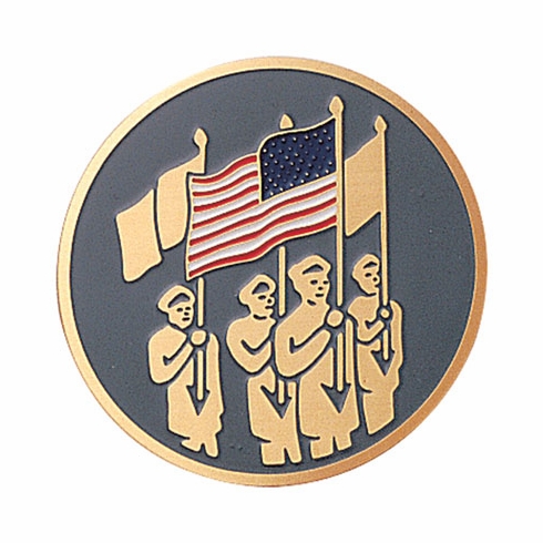 2-Inch in Diameter Round Etched-Enameled Metal Mens Color Guard Medallion Insert in Gold with Peel-and-Stick Back