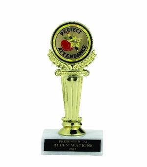 COLUMN TROPHY, 6-3/8 INCH, WHITE PLASTIC BASE,  2 INCH INSERT