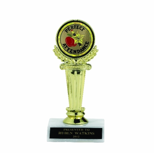 COLUMN TROPHY, 6-3/8 INCH, WHITE PLASTIC BASE,  2 INCH INSERT
