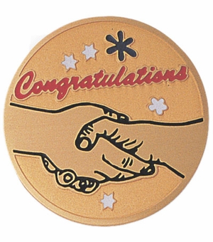 2-Inch in Diameter Round Etched-Enameled Metal 'Congratulations' Medallion Insert in Gold with Peel-and-Stick Back