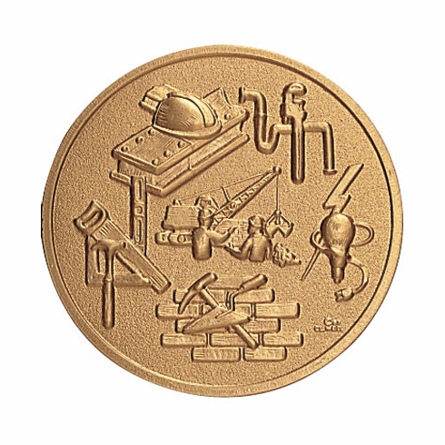 2-Inch in Diameter Round Metal Construction Themed Stamped Insert in Gold