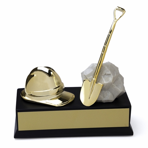 CONSTRUCTION TROPHY, 6-1/4 x 5-3/4 x 3-1/4 INCH, RESIN STONE