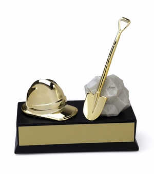 CONSTRUCTION TROPHY, 6-1/4 x 5-3/4 x 3-1/4 INCH, RESIN STONE