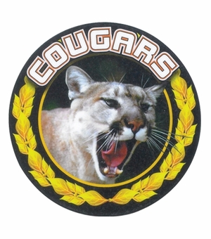 2 Inch in Diameter Round Mylar Detailed Gold 'Cougars' Insert