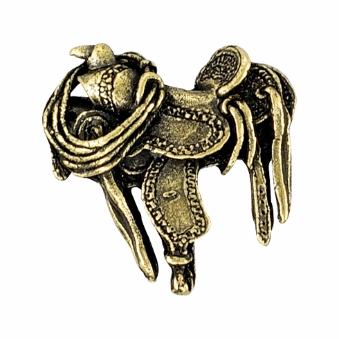 1 Inch in Height Cowboy-Saddle Mascot Pin in Antique Brass