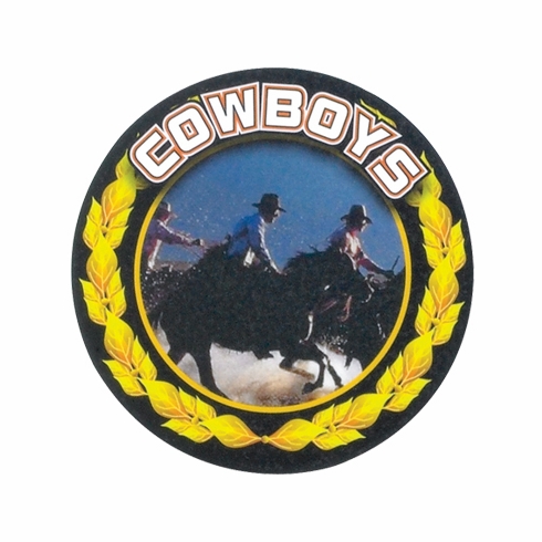 2 Inch in Diameter Round Detailed 'Cowboys' Sports Insert in Gold with Mylar Detailing