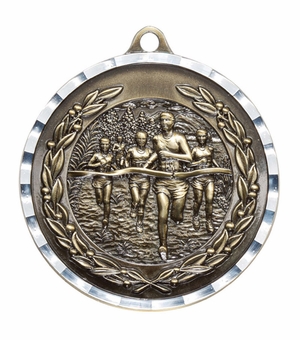 2 Inch Brass Cross Country Medal in Gold, Silver, or Bronze with Customizable Back