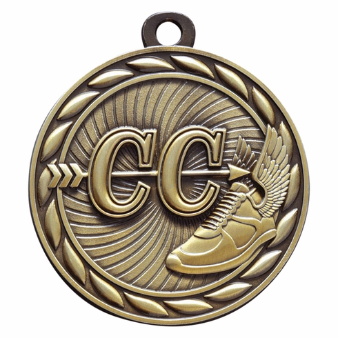 Die-Cast Metal 2-Inch in Diameter Round Cross Country Medal with Cutomizable Back in Antique Gold