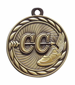 Die-Cast Metal 2-Inch in Diameter Round Cross Country Medal with Cutomizable Back in Antique Gold