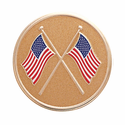 2 Inch in Diameter Round Metal Litho-Print American Flags Medallion Insert