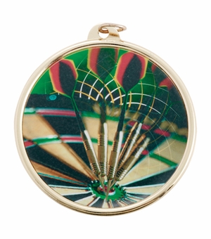 2-1/4 Inch in Diameter Round Gold and Mylar Darts Themed Medal with Customizable Back