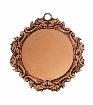 DECORATIVE MEDAL LEAF FRAME HOLDS 2 INCH MEDALLION INSERT BROZE FINISH. 3 INCH DIAMETER.
