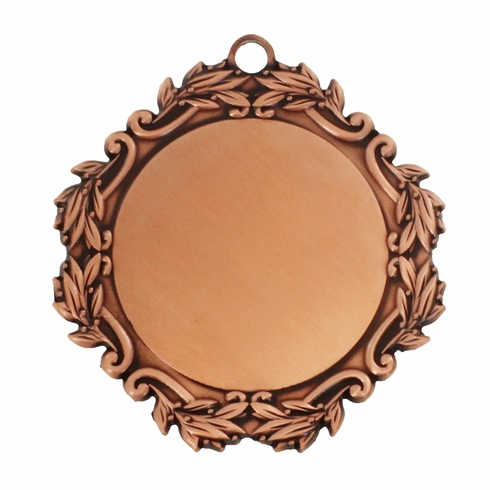 DECORATIVE MEDAL LEAF FRAME HOLDS 2 INCH MEDALLION INSERT BROZE FINISH. 3 INCH DIAMETER.