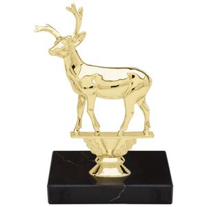 7-1/2 INCH DEER ANIMAL GOLD TROPHY ON BLACK MARBLE BASE