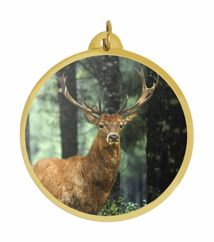 2-1/4 Inch in Diameter Round Deer Themed Medal with Mylar Detailing and Customizable Back