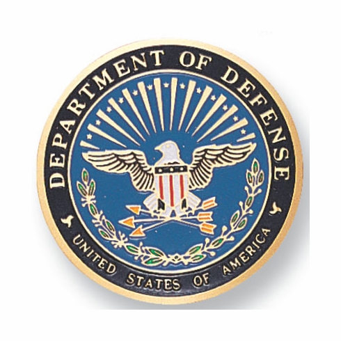 2-Inch in Diameter Round Etched-Enameled Metal Department of Defense Medallion Insert in Gold with Peel-and-Stick Back