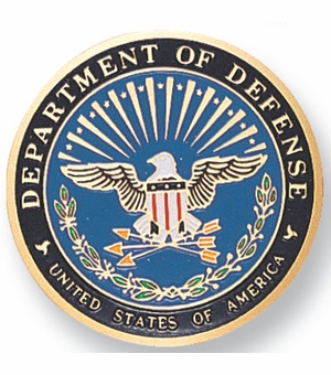 2-Inch in Diameter Round Etched-Enameled Metal Department of Defense Medallion Insert in Gold with Peel-and-Stick Back