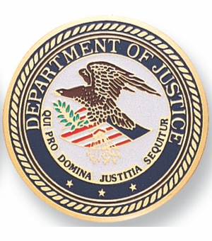 2-Inch in Diameter Round Etched-Enameled Metal Department of Justice Medallion Insert in Gold with Peel-and-Stick Back
