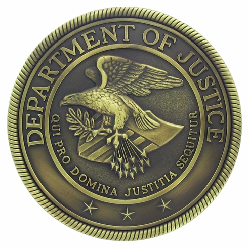 DEPARTMENT OF JUSTICE 4-1/2 INCH MODELED PLAQUE MOUNT