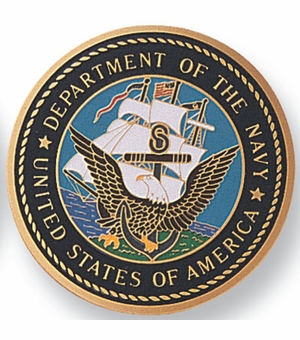 2-Inch in Diameter Round Etched-Enameled Metal Department of the Navy Medallion Insert in Gold with Peel-and-Stick Back