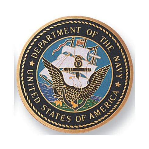 2-Inch in Diameter Round Etched-Enameled Metal Department of the Navy Medallion Insert in Gold with Peel-and-Stick Back