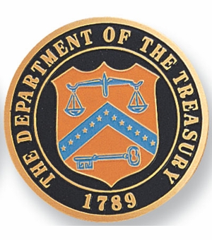 2-Inch in Diameter Round Etched-Enameled Metal Department of the Treasury Medallion Insert in Gold with Peel-and-Stick Back