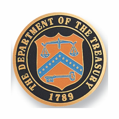 DEPARTMENT OF THE TREASURY, 2 INCH ETCHED ENAMELED