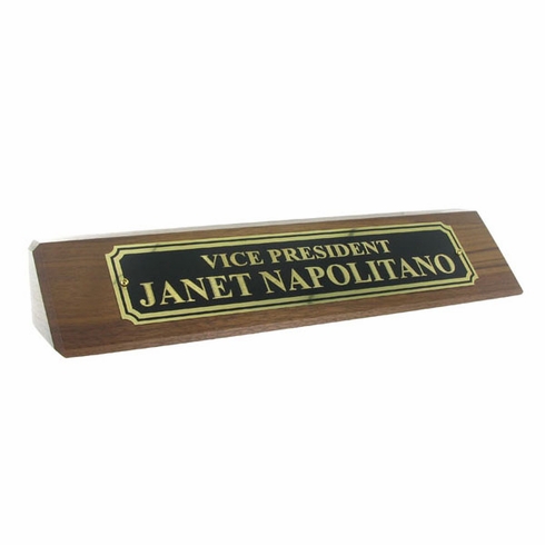 DESK BLOCK, GENUINE WALNUT, BLACK SCREENED NAMEPLATE