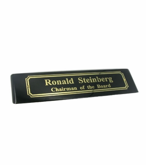 DESK BLOCK, PIANO FINISH BLACK WOOD, BLACK SCREENED NAMEPLATE
