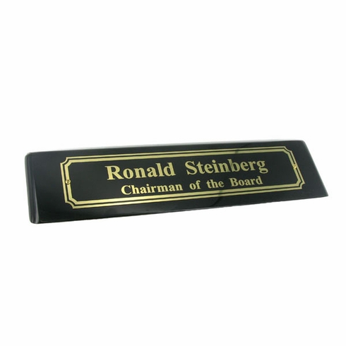 DESK BLOCK, PIANO FINISH BLACK WOOD, BLACK SCREENED NAMEPLATE