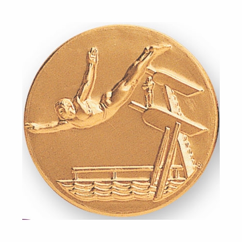 2-Inch in Diameter Round Metal Male Diving Stamped Insert in Gold