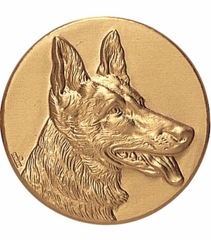 2-Inch in Diameter Round Metal German Shepherd Themed Stamped Insert in Gold or Silver