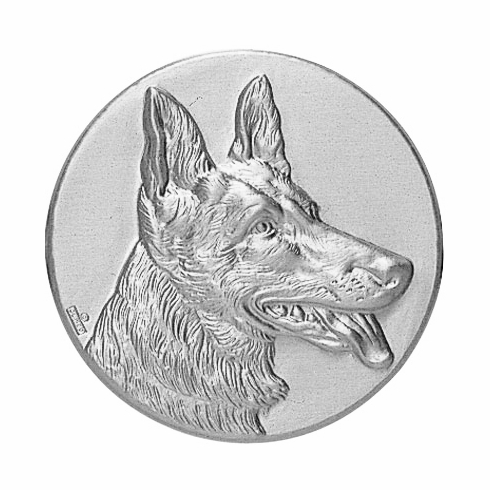2-Inch in Diameter Round Metal German Shepherd Themed Stamped Insert in Gold or Silver
