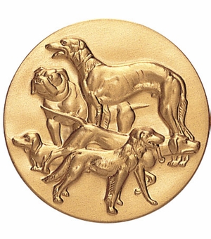 2-Inch in Diameter Round Metal Dog Themed Stamped Insert in Gold