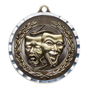 2 Inch Drama Themed Brass Medal in Gold, Silver, or Bronze with Customizable Back
