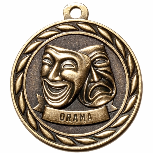 Metal 2-Inch in Diameter Round Drama Medal with Cutomizable Back in Brass
