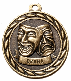 Metal 2-Inch in Diameter Round Drama Medal with Cutomizable Back in Brass