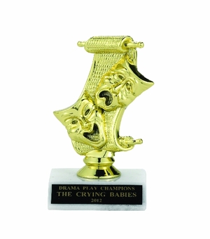 DRAMA TROPHY, 6 INCH, WHITE PLASTIC BASE
