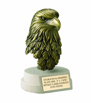 EAGLE HEAD, 8-1/2 HEIGHT, ANTIQUE BRASS ELECTROPLATED