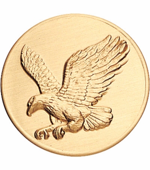 2-Inch in Diameter Round Stamped Metal Soaring Eagle Themed Insert in Gold or Bronze