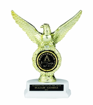 EAGLE TROPHY, 8 INCH, WHITE BASE, 2 INCH INSERT