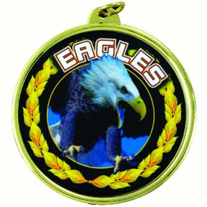 2-1/4 Inch in Diameter Round 'Eagles' Sports Medal in Gold and Mylar with Customizable Back